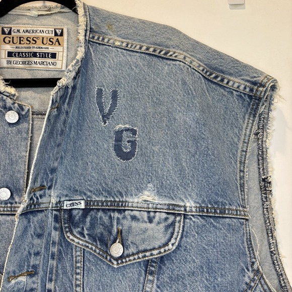 Guess Denim Jean Vest Georges Marciano Men's XL Style 10804 VTG 80's Distressed - Picture 2 of 16